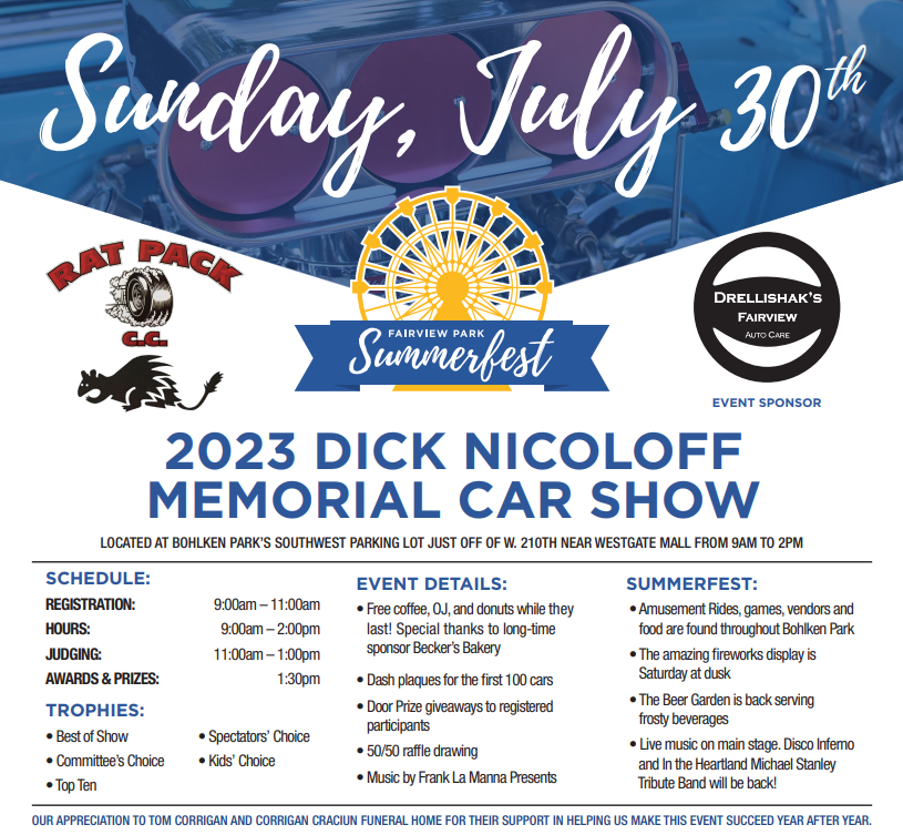 The Fairview Park Summerfest Car Show is Back for 2023! Fairview Park