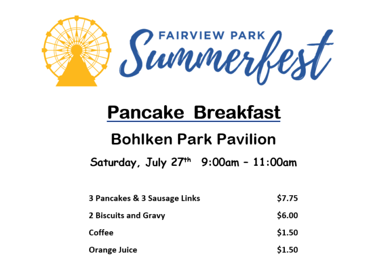 2024 Pancake Breakfast Fairview Park Summerfest